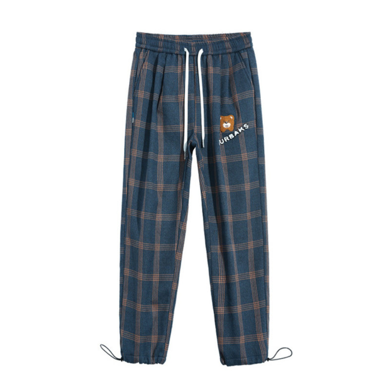 Καλοκαιρινό καθημερινό χαλαρό καρό παντελόνι Ανδρικά ταξίδια διακοπών Παντελόνι με φαρδύ πόδι καφέ μπλε vintage στυλ καρό φαρδύ τακτικό παντελόνι