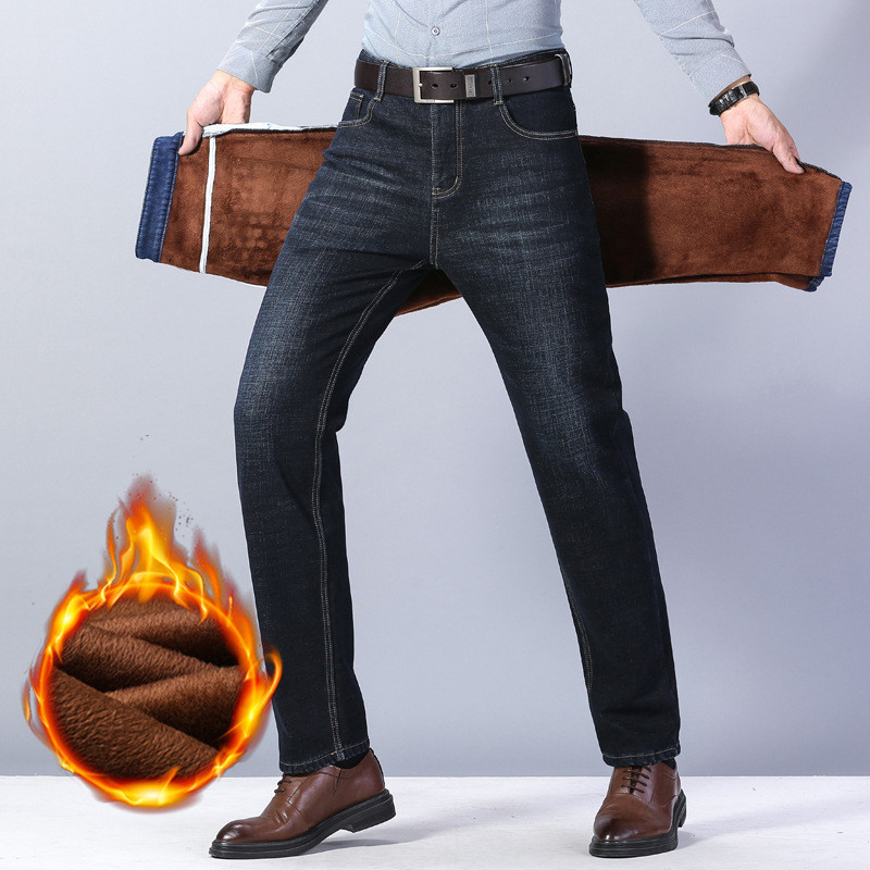 Zimske debele traperice s podstavom od flisa Muške široke ravne rastezljive muške hlače Ležerne poslovne uske trendi hlače