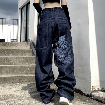 Κορεατική μόδα Y2k Street Jeans Ανδρικά Hip Hop Pattern Κέντημα Hip Hop φαρδύ τζιν Μπλε παντελόνι ψηλόμεσο παντελόνι για γυναίκες