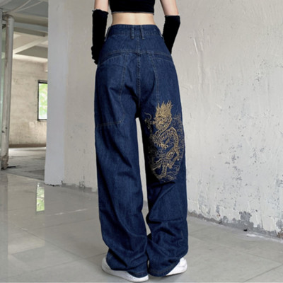 Κορεατική μόδα Y2k Street Jeans Ανδρικά Hip Hop Pattern Κέντημα Hip Hop φαρδύ τζιν Μπλε παντελόνι ψηλόμεσο παντελόνι για γυναίκες