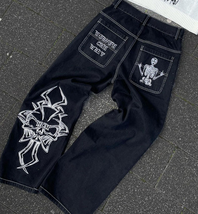 Κορεατική μόδα Y2k Street Jeans Ανδρικά Hip Hop Pattern Κέντημα Hip Hop φαρδύ τζιν Μπλε παντελόνι ψηλόμεσο παντελόνι για γυναίκες