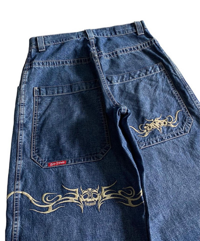 Κορεατική μόδα Y2k Street Jeans Ανδρικά Hip Hop Pattern Κέντημα Hip Hop φαρδύ τζιν Μπλε παντελόνι ψηλόμεσο παντελόνι για γυναίκες