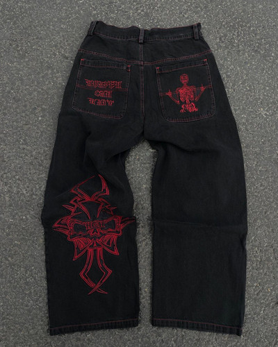 Κορεατική μόδα Y2k Street Jeans Ανδρικά Hip Hop Pattern Κέντημα Hip Hop φαρδύ τζιν Μπλε παντελόνι ψηλόμεσο παντελόνι για γυναίκες