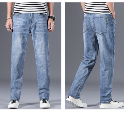 Ljetne muške hlače, svijetloplave, ležerne tanke traperice, ravne cijevi, široke kroje, trend klasične traperice širokih nogavica