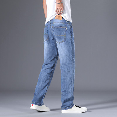 Ljetne muške hlače, svijetloplave, ležerne tanke traperice, ravne cijevi, široke kroje, trend klasične traperice širokih nogavica