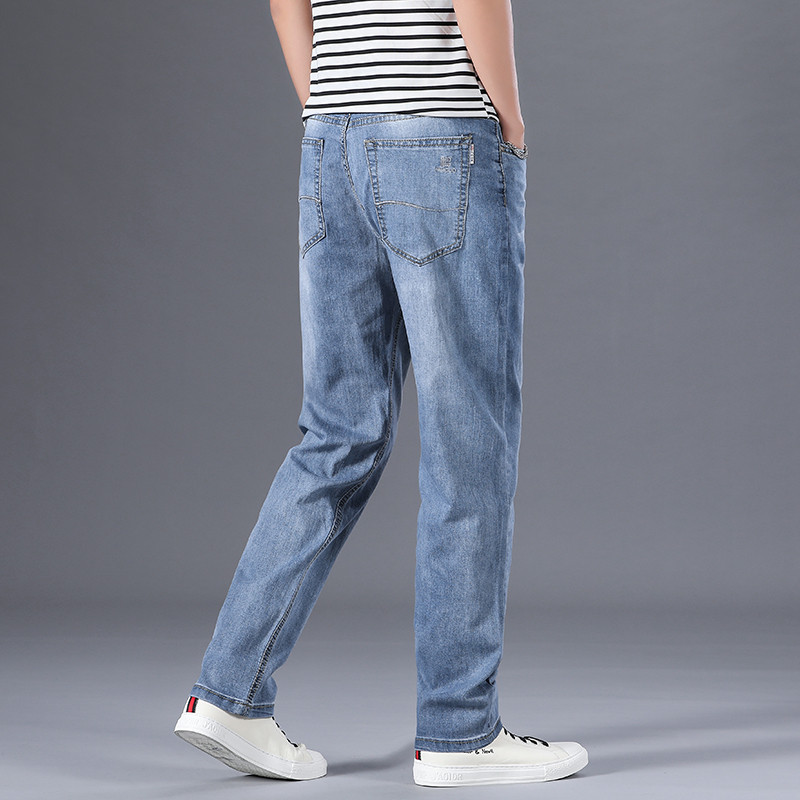 Ljetne muške hlače, svijetloplave, ležerne tanke traperice, ravne cijevi, široke kroje, trend klasične traperice širokih nogavica