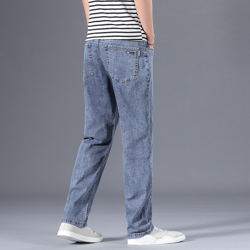 Ljetne muške hlače, svijetloplave, ležerne tanke traperice, ravne cijevi, široke kroje, trend klasične traperice širokih nogavica