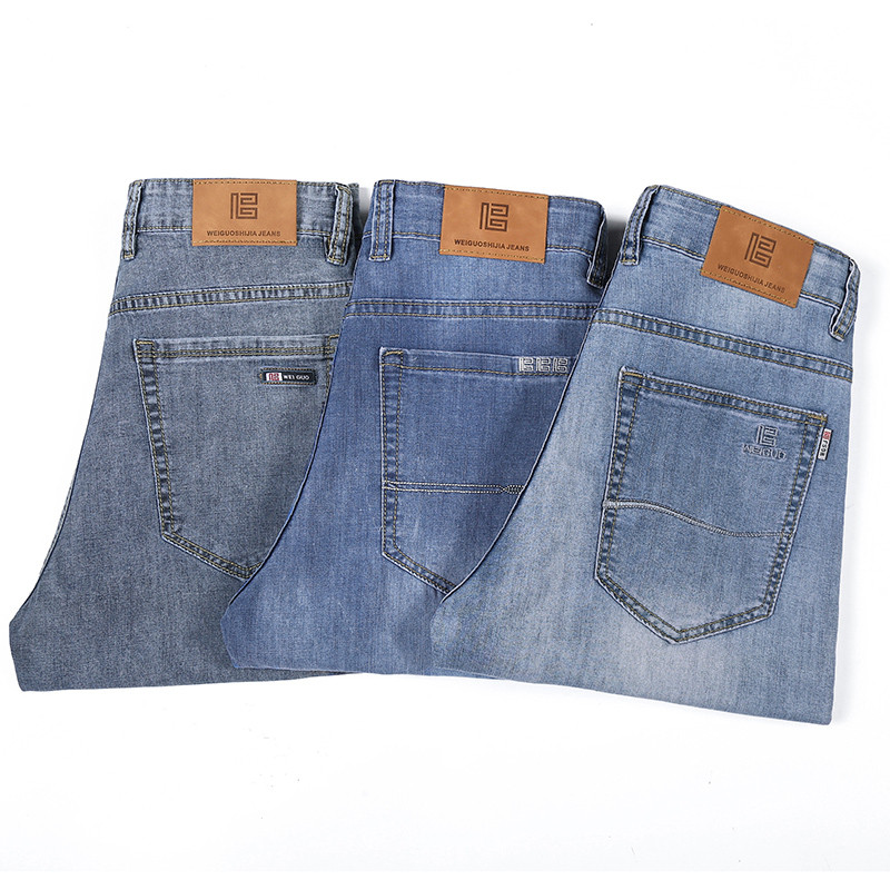 Ljetne muške hlače, svijetloplave, ležerne tanke traperice, ravne cijevi, široke kroje, trend klasične traperice širokih nogavica