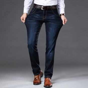 42 44 Пролет и есен Нови класически мъжки дънки с голям размер Модни бизнес ежедневни разтегливи тънки черни сини мъжки маркови панталони