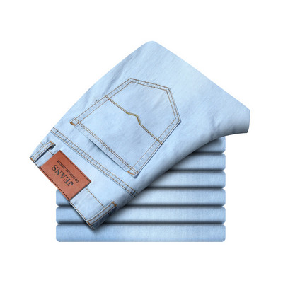 2022. aasta suvi, uus äri vabaaja helesinised teksad Mugavad ja pehmed kvaliteetsed puuvillased stretšiga meeste sirged püksid