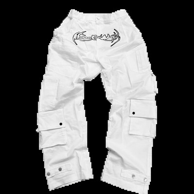 Y2K traperice, muške hip-hop retro vezene lubanje, isprane široke traper hlače, nove ravne ležerne široke hlače ulične hlače