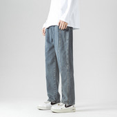 Μόδα Ανδρικά casual φαρδιά τζιν Φθινοπωρινά Νέα Streetwear Φαρδύ casual τζιν παντελόνι ματισμένο σχέδιο Μονόχρωμο vintage μπλε μαύρο