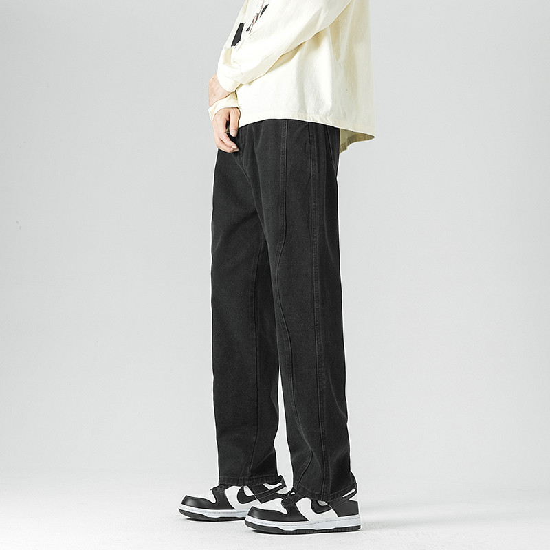 Μόδα Ανδρικά casual φαρδιά τζιν Φθινοπωρινά Νέα Streetwear Φαρδύ casual τζιν παντελόνι ματισμένο σχέδιο Μονόχρωμο vintage μπλε μαύρο