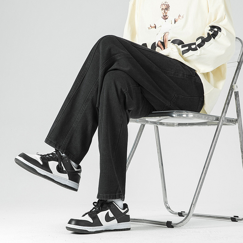 Μόδα Ανδρικά casual φαρδιά τζιν Φθινοπωρινά Νέα Streetwear Φαρδύ casual τζιν παντελόνι ματισμένο σχέδιο Μονόχρωμο vintage μπλε μαύρο