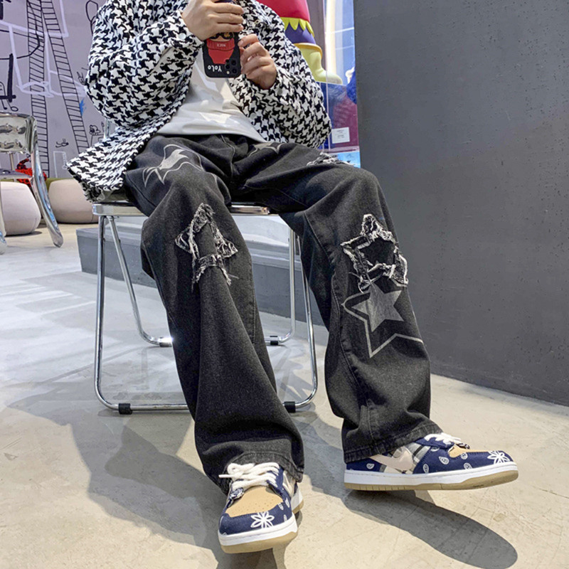 Meeste teksad, neutraalsed laia säärega teksapüksid, lahtised sirged meeste teksad, asteetilised meeste teksad, püksid poisile vabaaja kottis hip-hop 2023