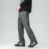 Ανδρικά φαρδιά φαρδιά τζιν ρετρό μόδας High Street Straight τζιν παντελόνι Επώνυμα ανδρικά ρούχα με κορδόνι ελαστική μέση μαύρο μπλε