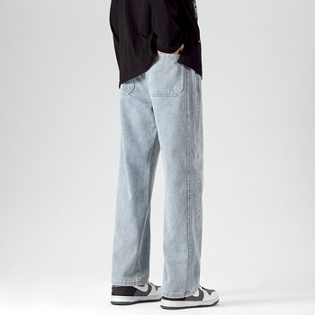 Ανδρικά φαρδιά φαρδιά τζιν ρετρό μόδας High Street Straight τζιν παντελόνι Επώνυμα ανδρικά ρούχα με κορδόνι ελαστική μέση μαύρο μπλε
