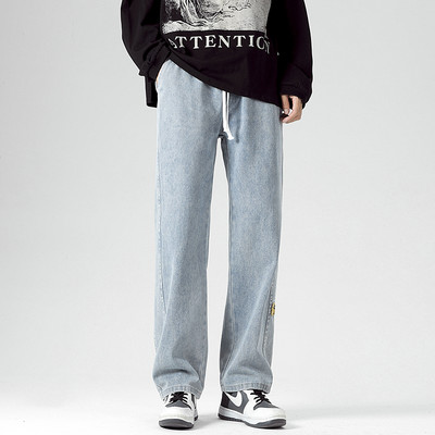 Ανδρικά φαρδιά φαρδιά τζιν ρετρό μόδας High Street Straight τζιν παντελόνι Επώνυμα ανδρικά ρούχα με κορδόνι ελαστική μέση μαύρο μπλε