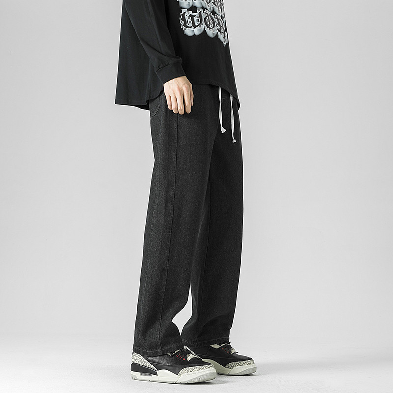 Ανδρικά φαρδιά φαρδιά τζιν ρετρό μόδας High Street Straight τζιν παντελόνι Επώνυμα ανδρικά ρούχα με κορδόνι ελαστική μέση μαύρο μπλε