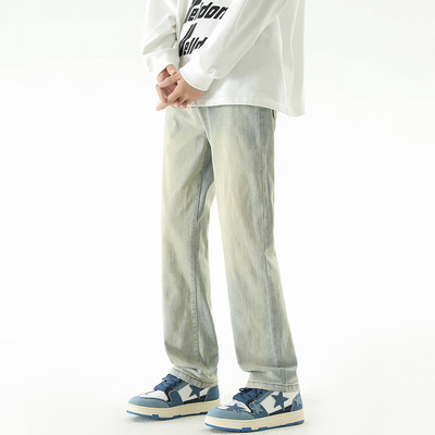 4 culori clasici blugi vintage pentru bărbați cu picioare drepte, țesătură elastică din bumbac, pantaloni slim-fit pentru bărbați, albastru, negru