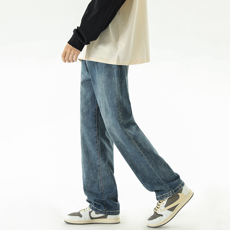 4 culori clasici blugi vintage pentru bărbați cu picioare drepte, țesătură elastică din bumbac, pantaloni slim-fit pentru bărbați, albastru, negru