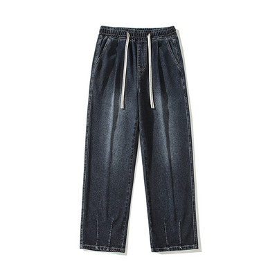 2023. aasta sügisene meeste laia säärega teksad kottis mood tänavarõivad must sinine mood Korea vintage elastne vöökoht teksapüksid