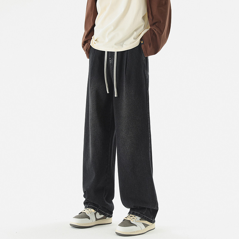 2023. aasta sügisene meeste laia säärega teksad kottis mood tänavarõivad must sinine mood Korea vintage elastne vöökoht teksapüksid