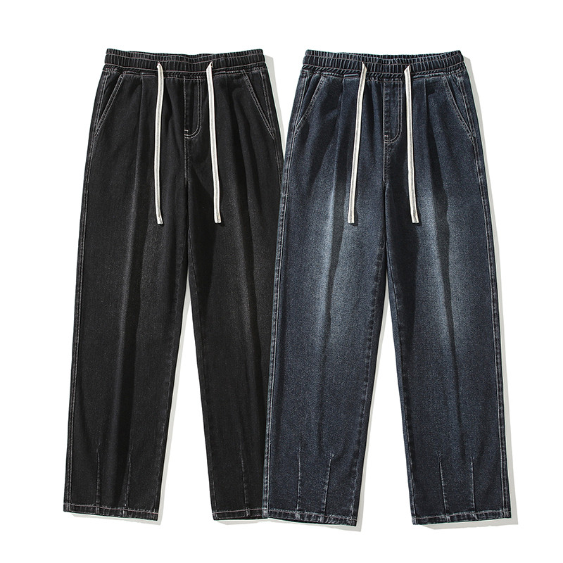 2023. aasta sügisene meeste laia säärega teksad kottis mood tänavarõivad must sinine mood Korea vintage elastne vöökoht teksapüksid