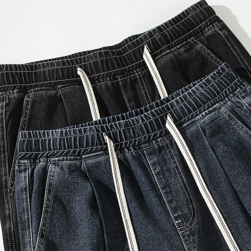 2023. aasta sügisene meeste laia säärega teksad kottis mood tänavarõivad must sinine mood Korea vintage elastne vöökoht teksapüksid