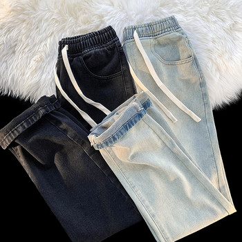 Άνοιξη 2023 Νέο Ανδρικό κορδόνι φαρδύ τζιν Streetwear Κορεατικής μόδας τζιν παντελόνι φαρδύ ανδρικό μαύρο μπλε