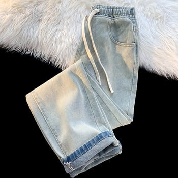 Άνοιξη 2023 Νέο Ανδρικό κορδόνι φαρδύ τζιν Streetwear Κορεατικής μόδας τζιν παντελόνι φαρδύ ανδρικό μαύρο μπλε
