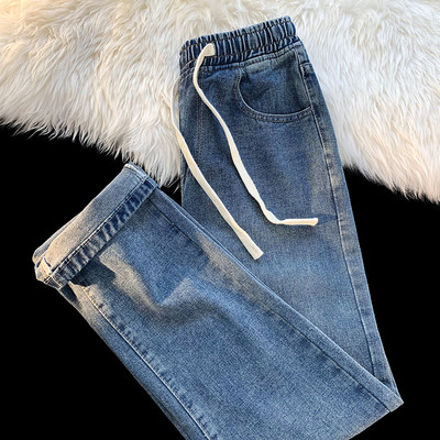 Proljeće 2023. Nove muške široke traperice s uzicom, ulične korejske modne traper hlače širokih nogavica, muške crno-plave