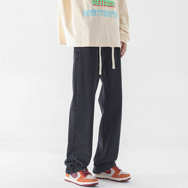 Proljeće 2023. Nove muške široke traperice s uzicom, ulične korejske modne traper hlače širokih nogavica, muške crno-plave