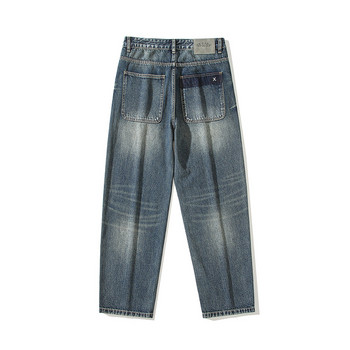 Ανδρική μόδα φαρδύ ίσιο τζιν Vintage κεντημένο πλυμένο τζιν παντελόνι Y2K trendy streetwear Παντελόνι τεσσάρων εποχών