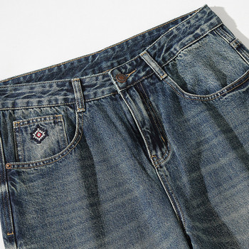 Ανδρική μόδα φαρδύ ίσιο τζιν Vintage κεντημένο πλυμένο τζιν παντελόνι Y2K trendy streetwear Παντελόνι τεσσάρων εποχών