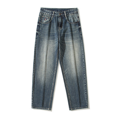 Muške modne široke ravne traperice Vintage vezene isprane brkate traper hlače Y2K trendi ulične hlače Four Seasons