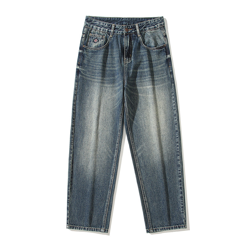 Muške modne široke ravne traperice Vintage vezene isprane brkate traper hlače Y2K trendi ulične hlače Four Seasons