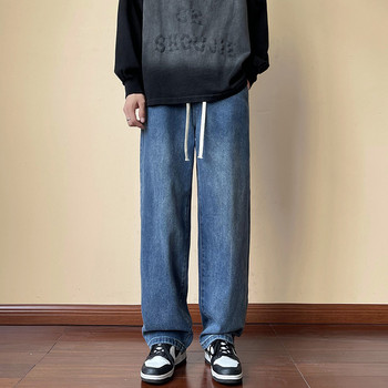 Streetwear Ανδρικό τζιν με ελαστική μέση με φαρδύ πόδι φαρδύ τζιν Κορεατικής μόδας Νέο φθινοπωρινό ρετρό τζιν Oversize Αντρικό παντελόνι με σχέδιο κορδόνι