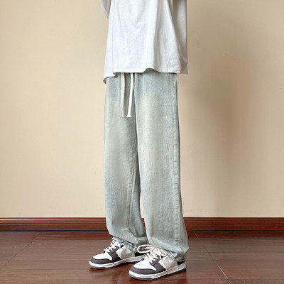 Streetwear Muške široke vrećaste traperice s elastičnim strukom Korejska moda Nove jesenske retro velike traperice Muške hlače s uzicom