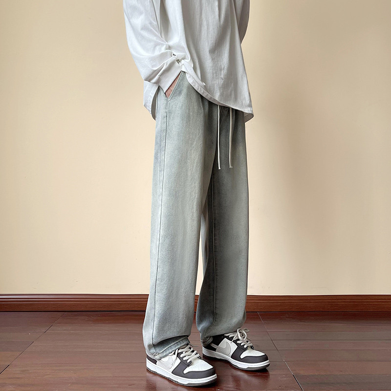 Streetwear Muške široke vrećaste traperice s elastičnim strukom Korejska moda Nove jesenske retro velike traperice Muške hlače s uzicom