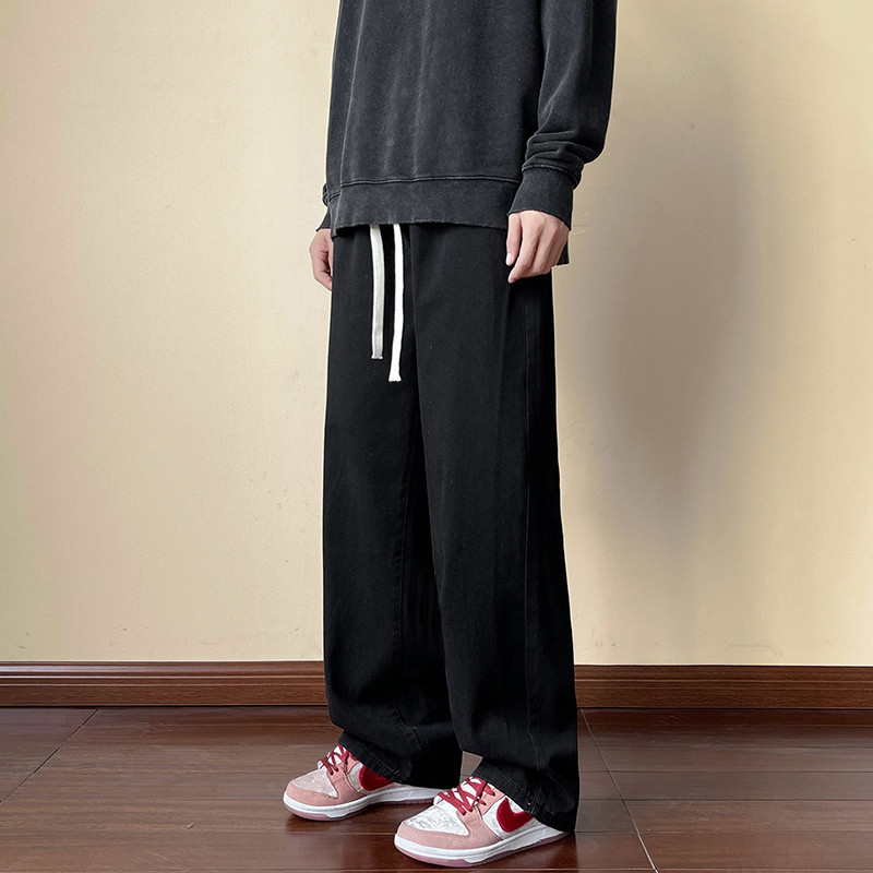 Streetwear Muške široke vrećaste traperice s elastičnim strukom Korejska moda Nove jesenske retro velike traperice Muške hlače s uzicom