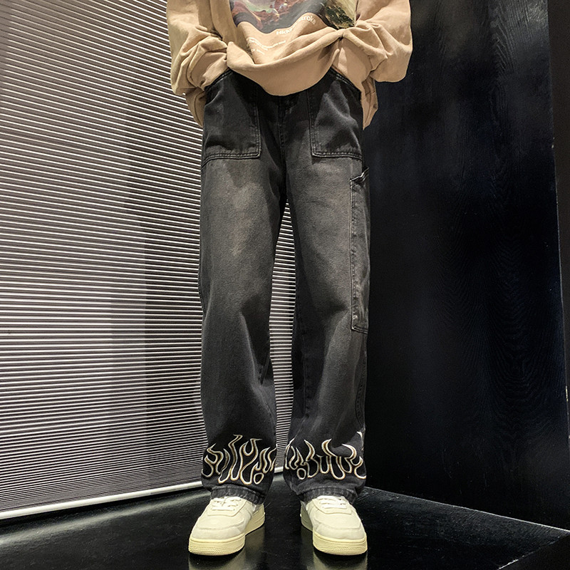Proljeće 2023. Nova osobnost Vez Muške široke traperice Streetwear Široke ravne traper hlače Muška marka odjeće