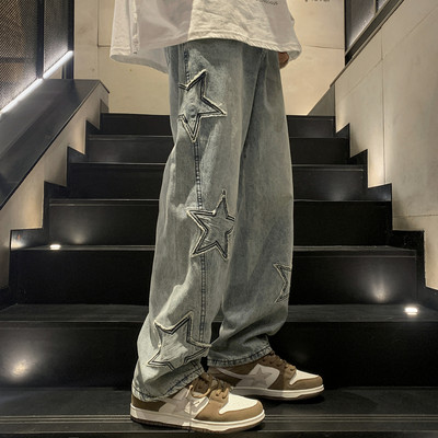 Zvjezdani vez Ravne ležerne muške traperice Gotičke neutralne Nove široke nogavice Opuštene hip-hop modne mladenačke ulične traper hlače Y2K