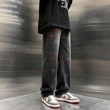 Νέα Άνοιξη 2023 Ανδρικά φαρδιά ίσια τζιν Hip Hop Streetwear Y2K Vintage παντελόνια μόδας Κέντημα με γρατσουνιές φαρδύ τζιν παντελόνι