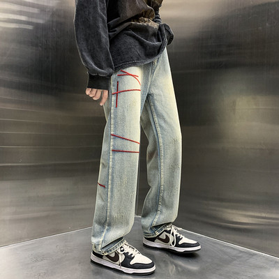 Novo proljeće 2023. Muške široke ravne traperice Hip Hop Streetwear Y2K Vintage modne hlače Traper hlače širokih nogavica s vezom