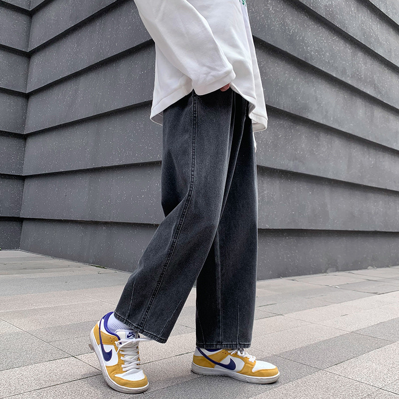 2023. aasta uued meeste teksad, mustad elastsed vöökohanööbid, meeste pahkluuni ulatuvad püksid, mood vabaaja teksad, kevadsügis