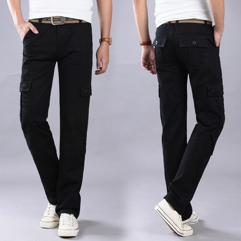 2023. Duge muške hlače od čistog pamuka, ravne široke sportske ležerne hlače s više džepova