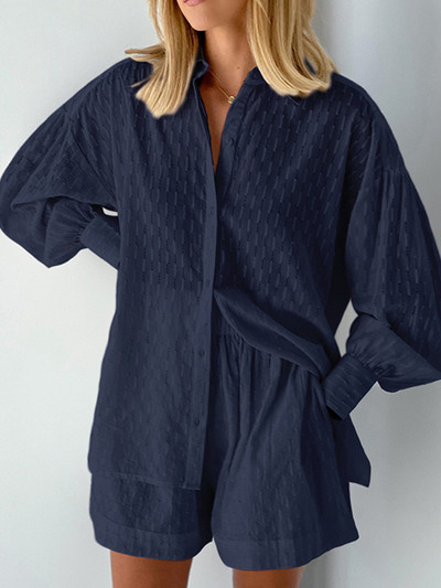 Ležerno odijelo od jacquard kratke hlače Žensko ljeto 2023. Opuštena dvodijelna košulja dugih rukava Komplet ženskih kratkih hlača u havajskom stilu, dvodijelni set