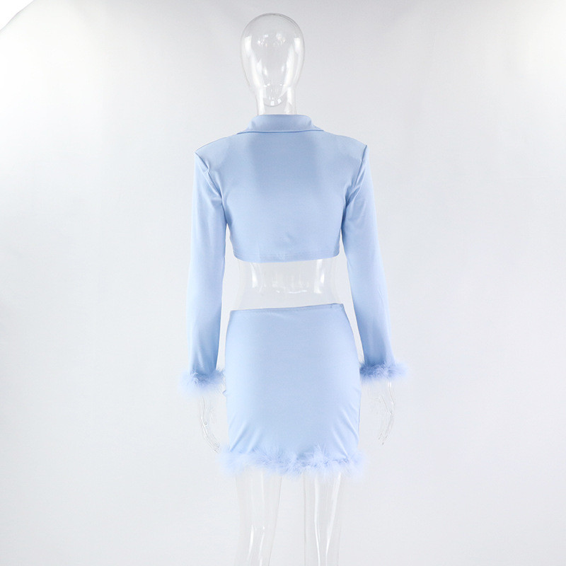 Patchwork ženski komplet s V izrezom, krzneni kratki kratki blejzeri i kratke hlače s dugim rukavima, jednobojni uski konusni ulični, ležerni, ženski