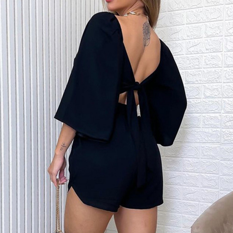 Suvised kaheosalised komplektid Naiste lühikesed püksid Ülikonnad Tugevad seksikad V-kaelusega seljata särgid Komplektid Moodsad vabaaja kõrge vöökohaga püksid Naiste komplektid